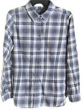 Pendleton Flannel Shirt Gray Blue Button Up Plaid Women Size Medium